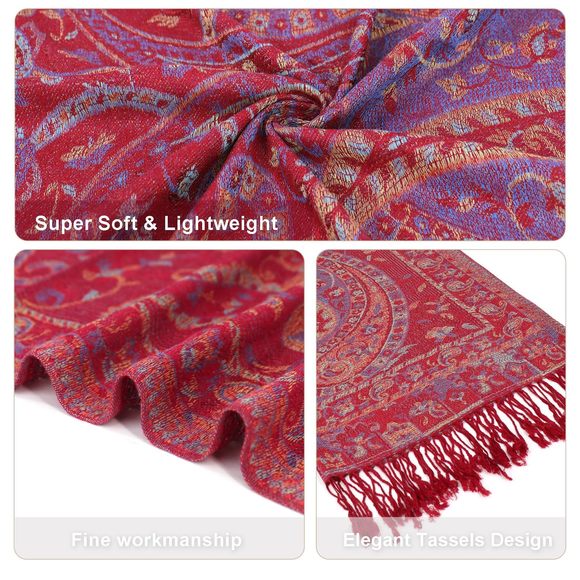 Paisley Pashmina Wraps For Women, Plum Paisley Pashmina Scarf Womens Shawls🐬 - Picture 2 of 6